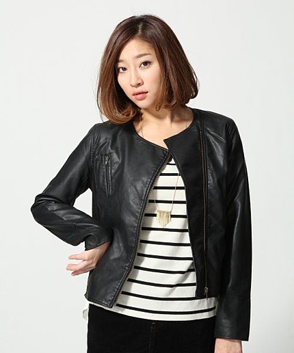 フェイクレザーリブ切り替えライダースジャケット