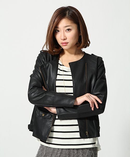 フェイクレザーノーカラーライダースジャケット2