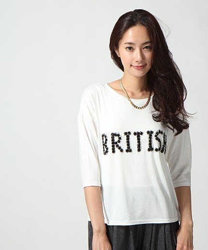 ビジューロゴTシャツ7分袖