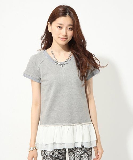 裏毛異素材ペプラムプルオーバー