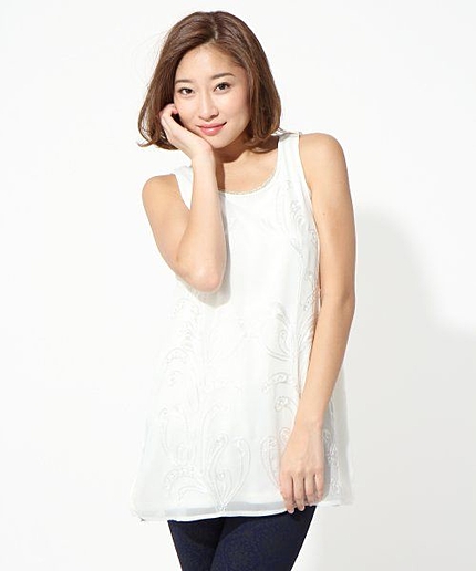 シフォン刺繍ノースリーブ