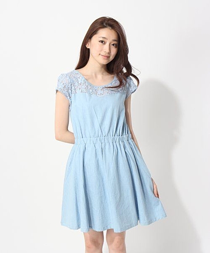 デニム×レースワンピース