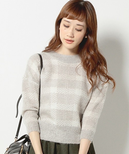 JCT モヘヤ起毛チェック ハイネック プルオーバー　Ξ