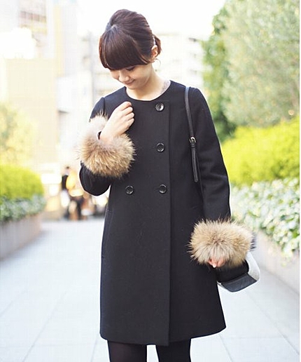 JOC W 袖ファーツキ ノーカラーコート