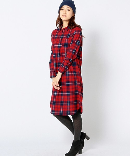 コットンネルチェックワンピース/ AE C VIYELLA CHK OP