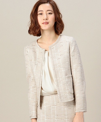 BYTF ファンシーツイードノーカラージャケット