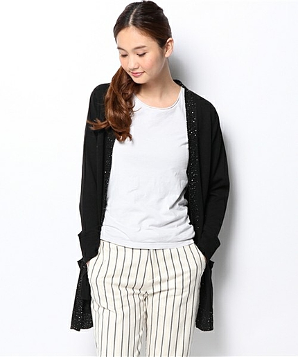 ＜closet story＞スパンコール Vネックノーボタンカーディガン