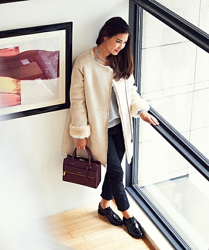 JC フェイクムートン　ノーカラー コート　+