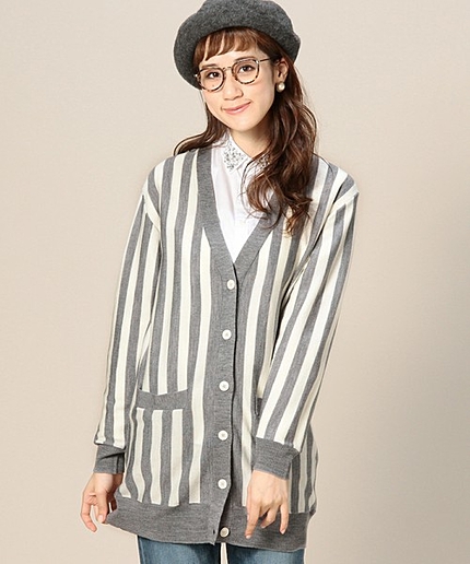 BYBC ソリッド＆ストライプ Vネックロングカーディガン◆◆◆