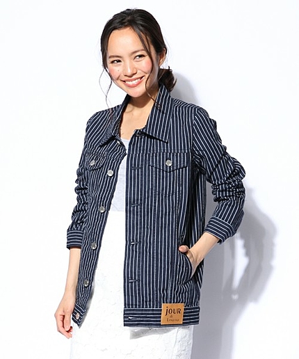 ☆【JourdeLanguage】ストライプデニムロングGジャン