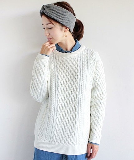 BYBC 5Gケーブル ビッグクルーネックニットプルオーバー