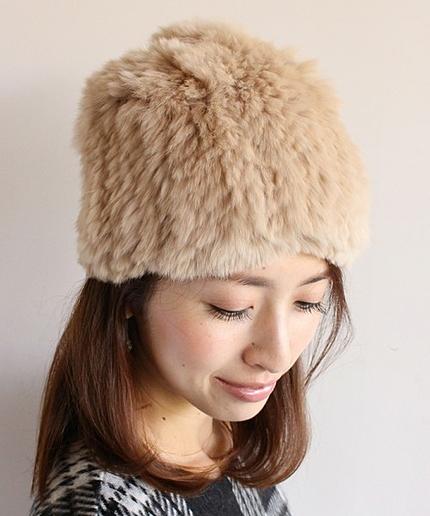 BYSF カラーラビットファーニットキャップ