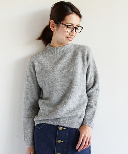 BYBC アルパカブークレ ハイネックニットプルオーバー