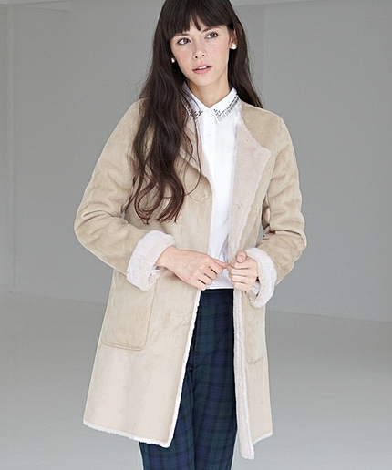 [WEB限定]ノーカラーフェイクムートンコート