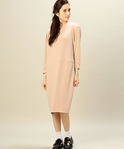 BYDT クリスタル×シフォン9分袖ドレス