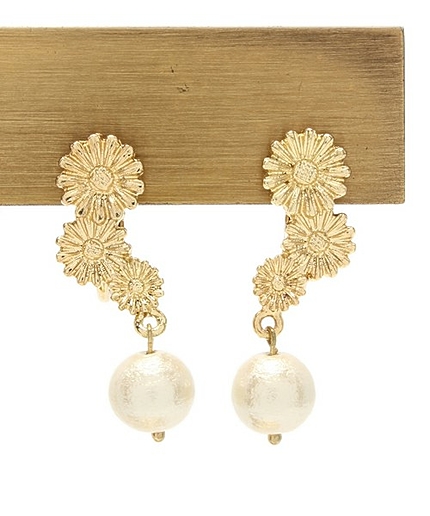 CS コットンパール&ミニFLW イヤリング