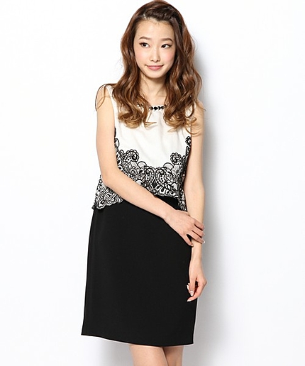 刺繍レイヤードワンピース