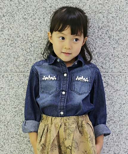 【KIDS】 ガールズデニムシャツ
