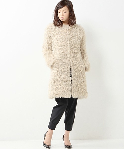 JC ラムニット ノーカラー コート / ファーコート