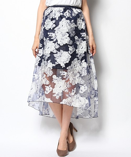 シアー花柄マキシスカート