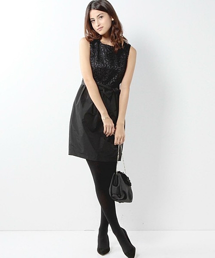 JPDF レース切り替え リボン付き コクーン ワンピース