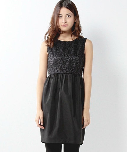 JPDF レース切り替え リボン付き コクーン ワンピース