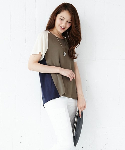 カラーブロックジャージーカットソー