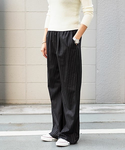 JOC W/PE ストライプ柄 2タック ワイドパンツ