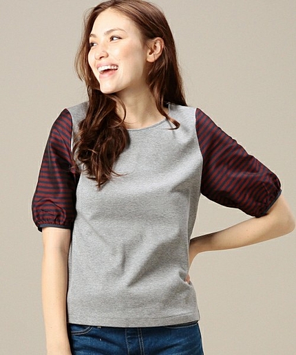 BYSF ミラノリブ×ボーダー ショートスリーブ ◆◆