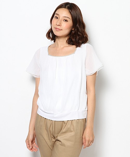 プリーツシフォンヨウリュウカットソー