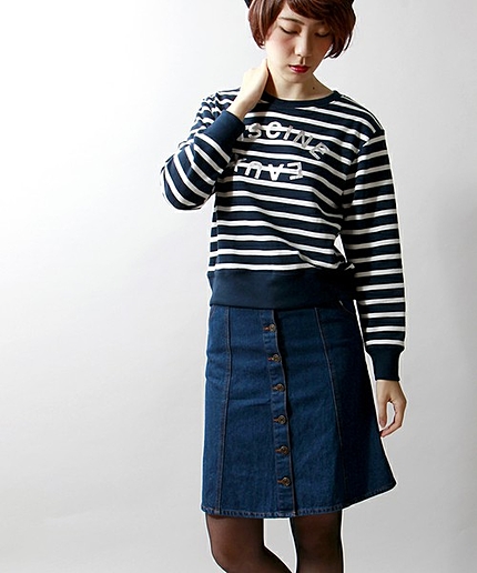 WEGO/前ボタンミドル丈デニムスカート