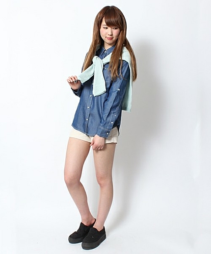 [GIORDANO]ネイティブデザインデニム長袖シャツ