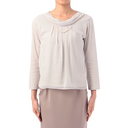 ビジューつきシフォン切り替えカットソー