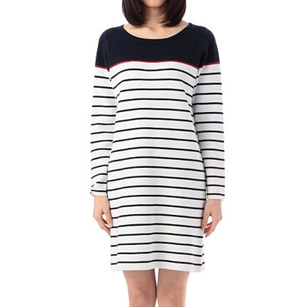 配色ボーダーラウンドネックワンピース