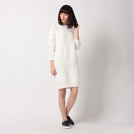 凹凸ボーダーニットワンピース
