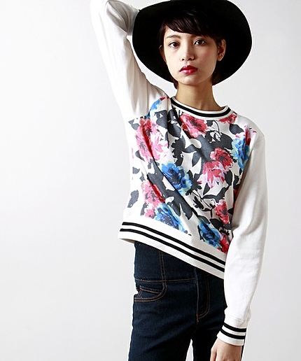 WEGO/ラインリブフラワースウェット