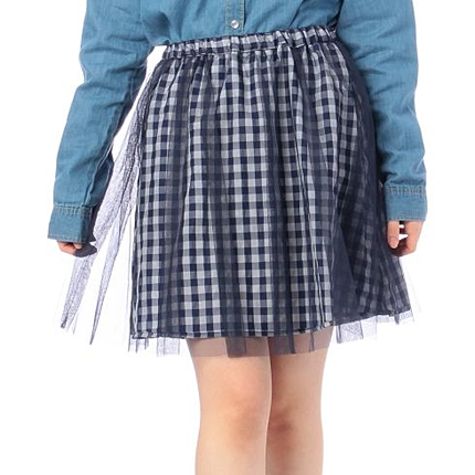 チュールレース重ねギンガムチェックスカート
