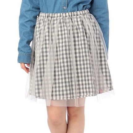 チュールレース重ねギンガムチェックスカート
