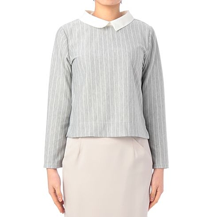 襟付きピンストライプカットソー