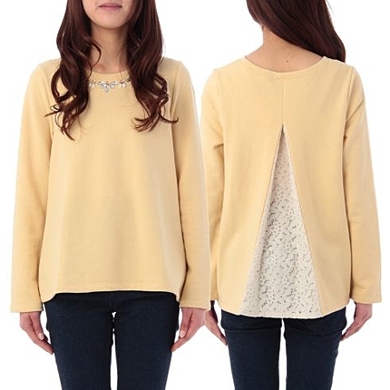 裏毛フラワーレース切り替えカットソー