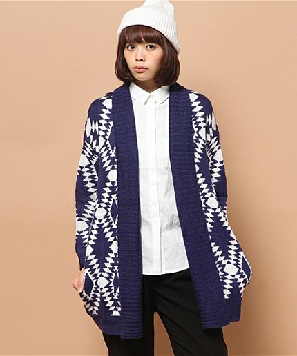 [GIORDANO]ローゲージジャガードデザインカーディガン