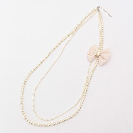 ビジューリボン付き2連パールネックレス