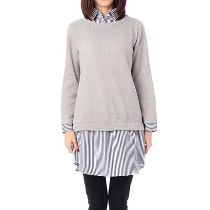 ニットレイヤード風シャツワンピース