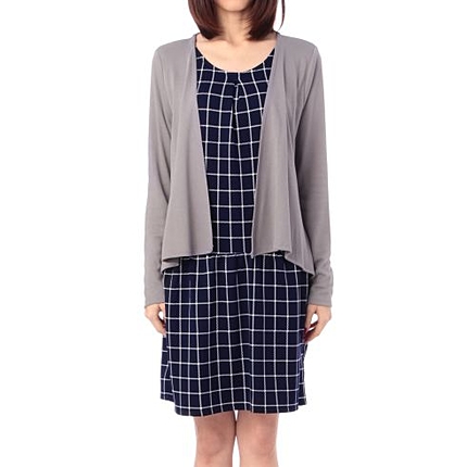 カーディガン風格子柄ワンピース