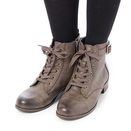 レースアップバックルアンクルブーツ