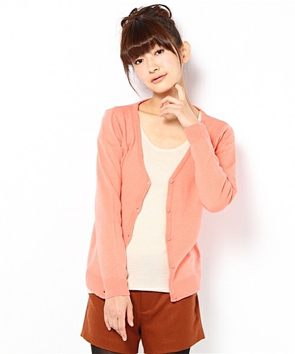 綿タッチアクリルVネックLSカーディガン