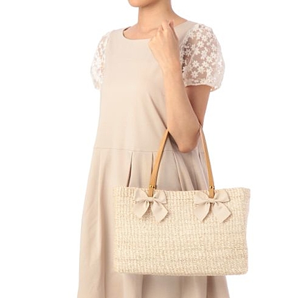 ダブルリボンスクエアかごバッグ