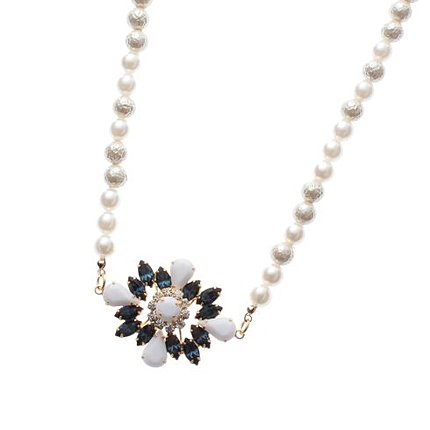 ダブルフェイクパール&ビジューモチーフネックレス