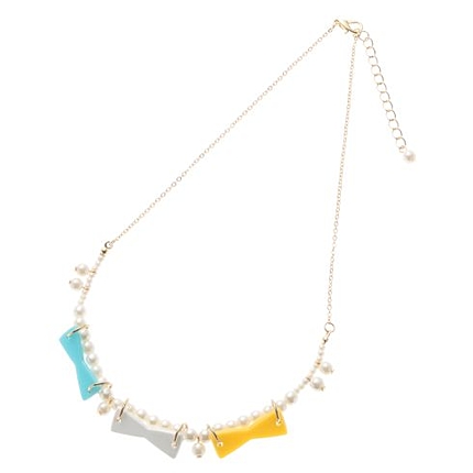 フェイクパール&リボンネックレス