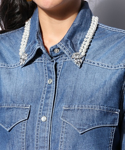 デニムビジュウ襟シャツ